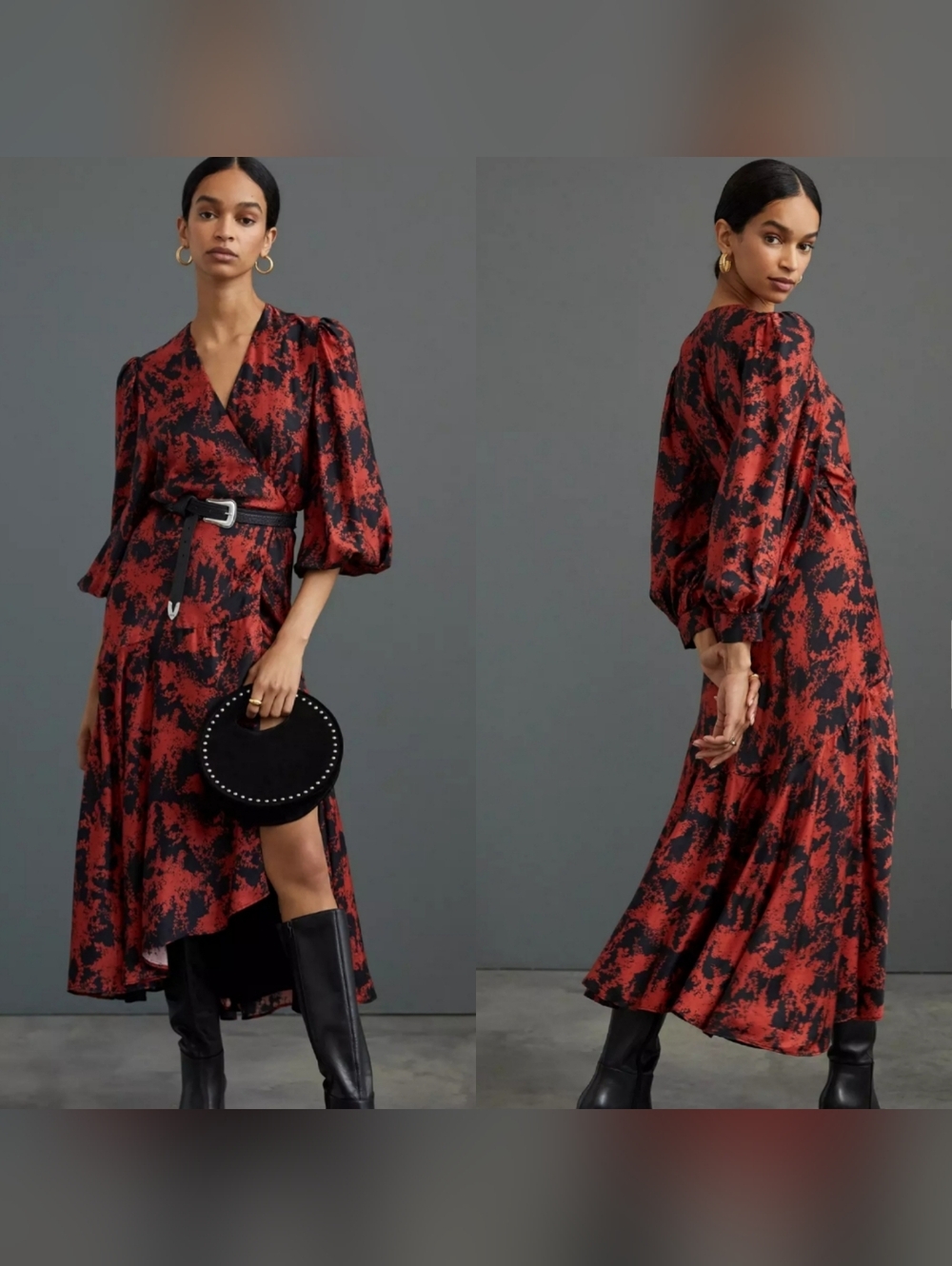 Anthropologie | Caballero | Moon Orange Abstract Wrap Midi Dress